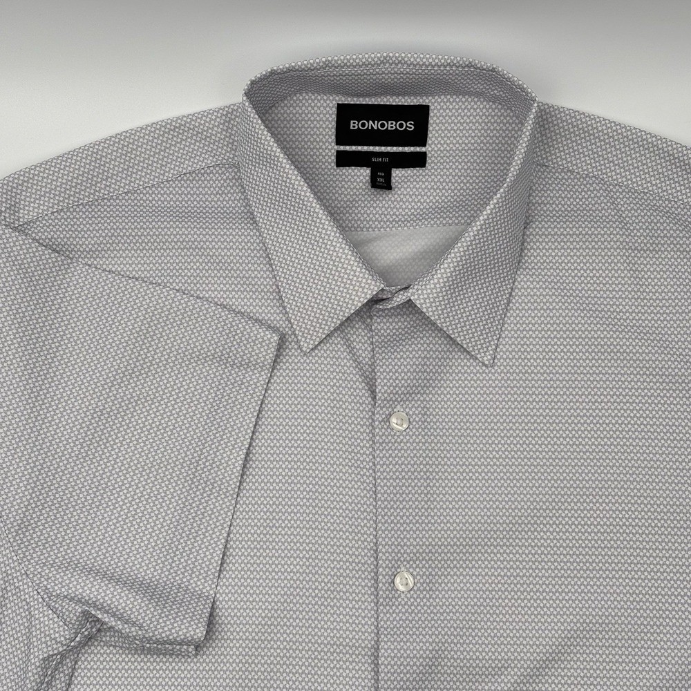 Bonobos Tech Shirt Mens XXL Slim Short Sleeve Nylon Diamond Button Down Gray